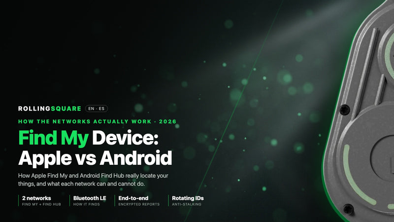 Guía para encontrar dispositivos perdidos con Apple Buscar y Android Find Hub, con el rastreador AirNotch Pro Dual de Rolling Square